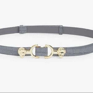 Maje Embossed crocodile-effect leather slim belt